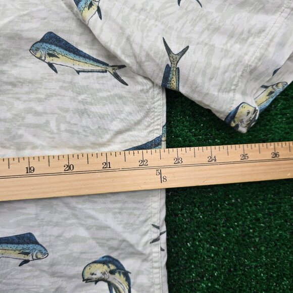 Ocean Coast Shirt Mens Large Beige Button Up Fish‎ Print AOP Rayon Camp Fishing - Picture 4 of 7